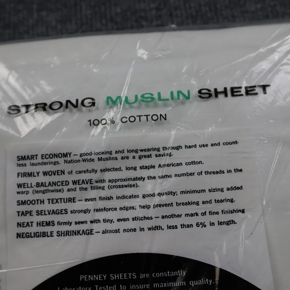Vintage Penneys Nation-Wide Double Bed Flat Sheet Strong Muslin 81x108 Cotton‎